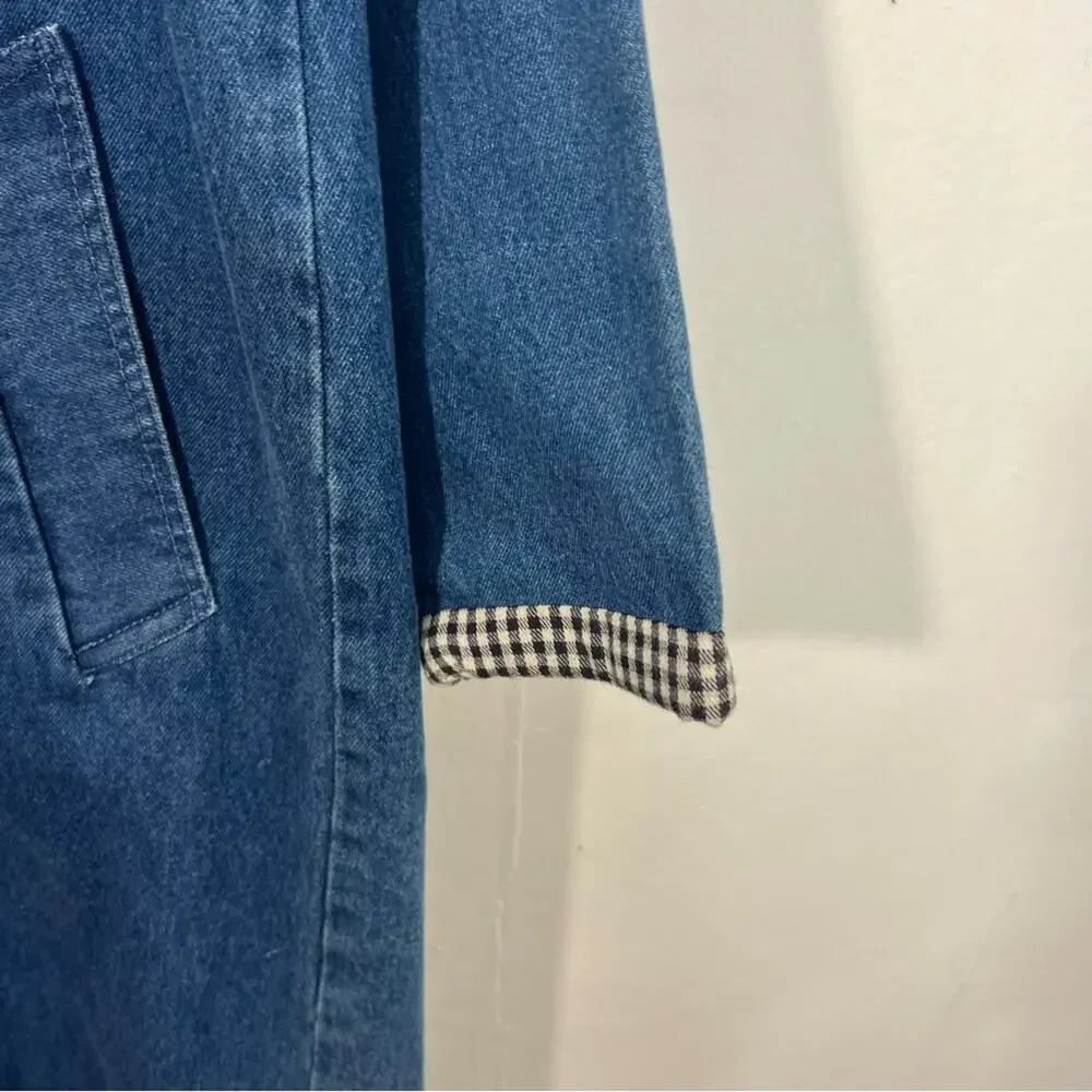 Vintage Denim Applique Created By Connie Oversized Long Trench Coat Size XS